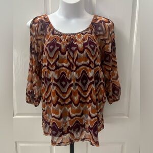INC Brown Multicolor Patterned Cold Shoulder Top Sz 2X